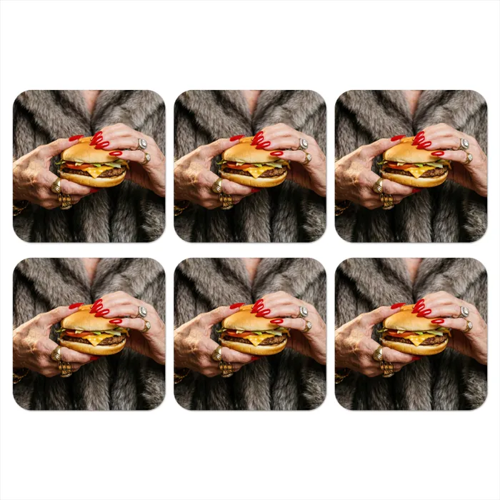 Vrouw - Hamburger - Bontjas onderzetter kurk middel -3d