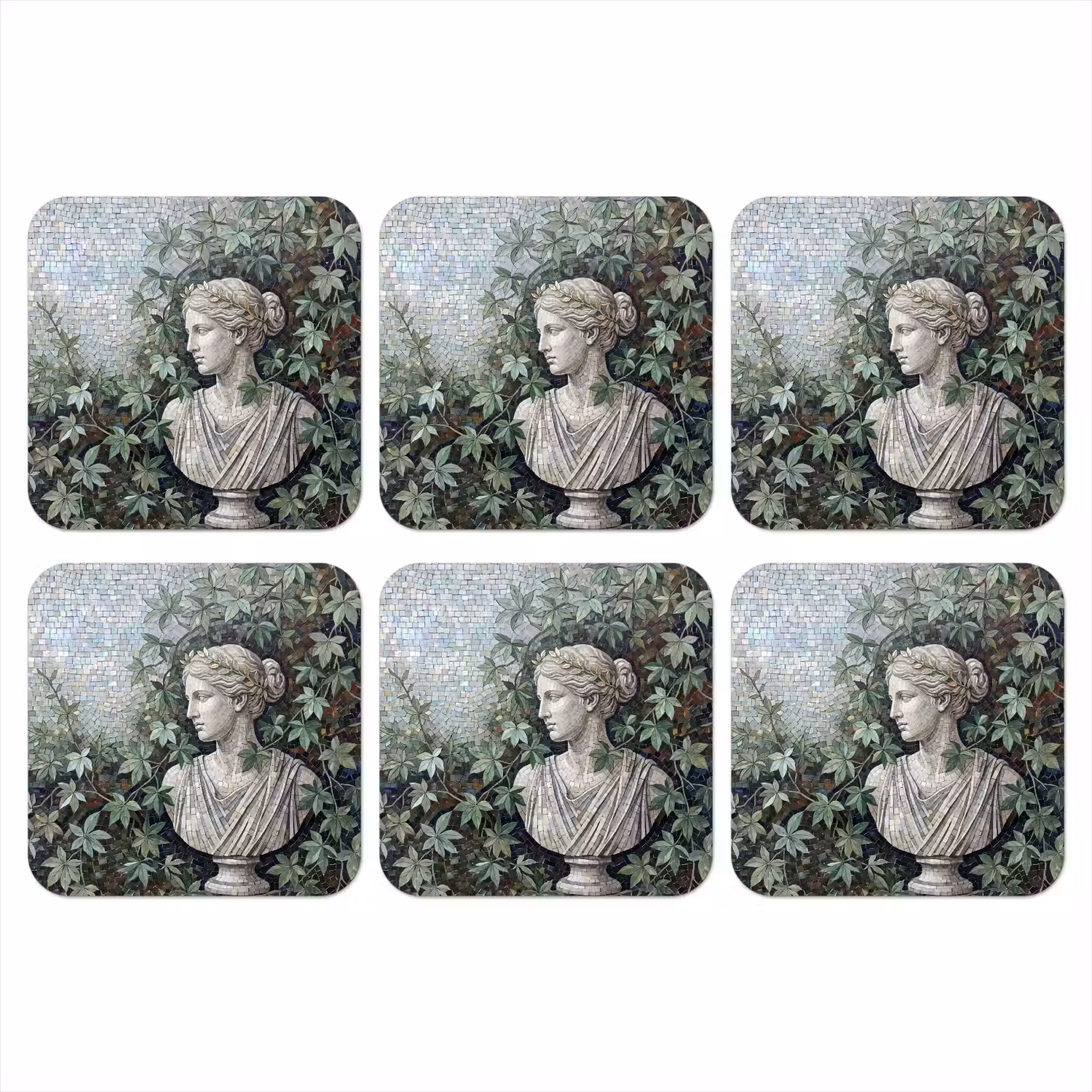 Vrouw - Klassiek - Mozaiëk - Natuur - Groen onderzetter kurk middel -3d