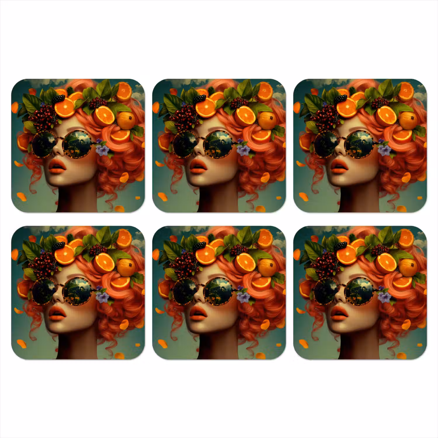 Vrouw - Sinaasappel - Bessen - Oranje onderzetter kurk middel -3d