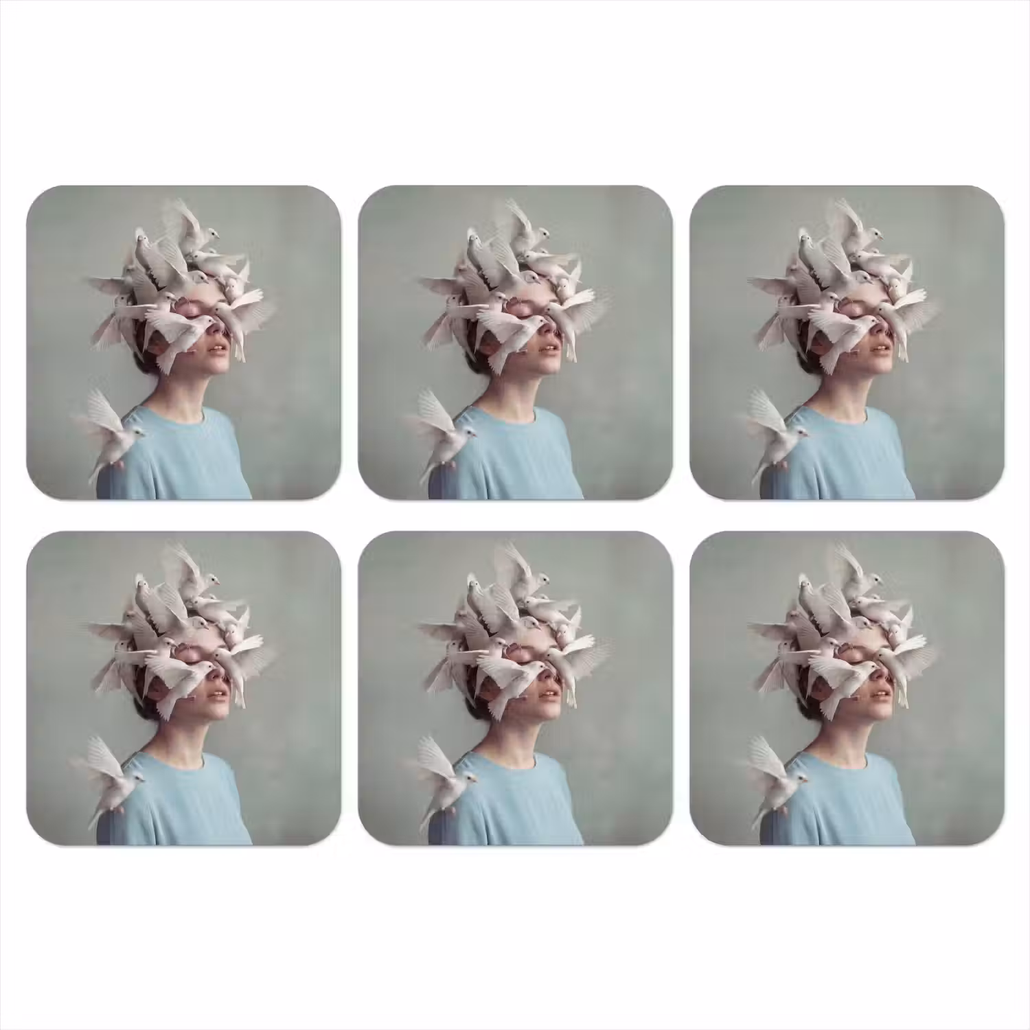 Vrouw - Vogels - Abstract - Modern - Wit onderzetter kurk middel -3d