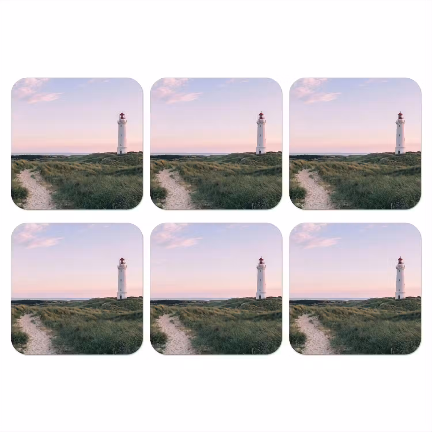 Vuurtoren - Duinlandschap - Zee onderzetter kurk middel -3d