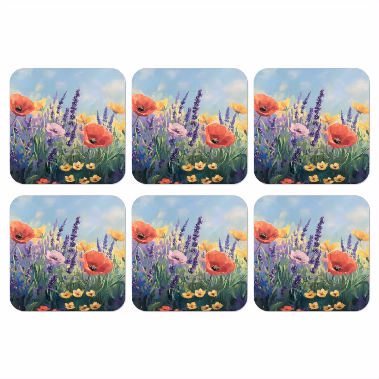 Weide - Bloemen - Kleurrijk onderzetter kurk middel -3d