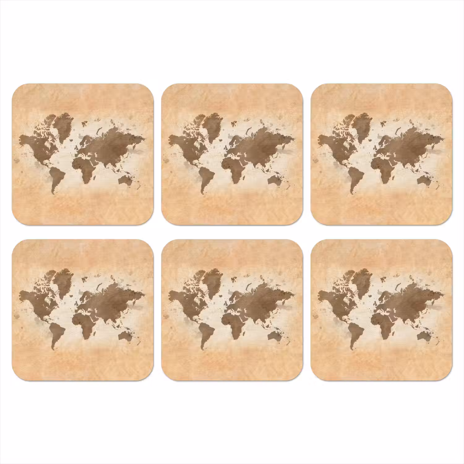 Wereldkaart - Beige - Bruin onderzetter kurk middel -3d