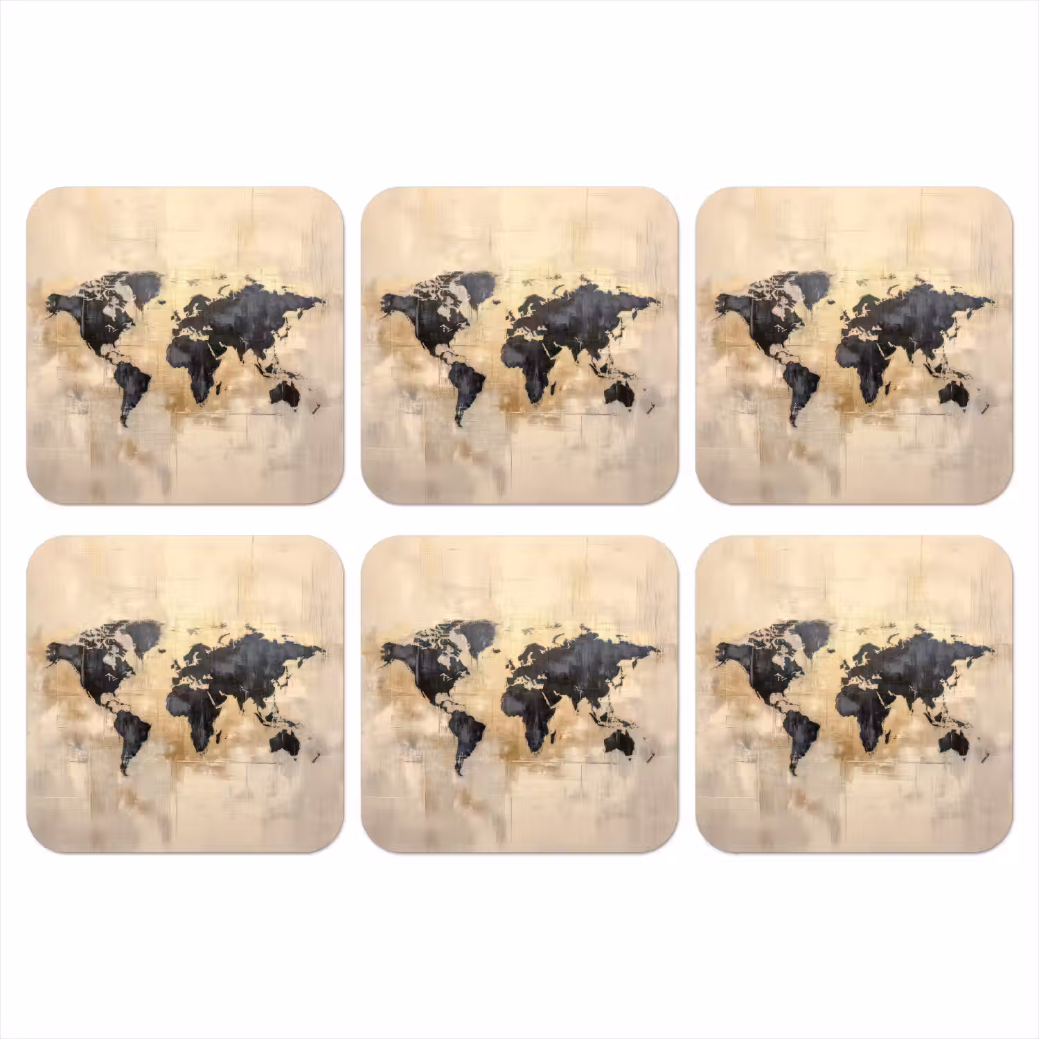 Wereldkaart - Goud - Zwart - Abstract onderzetter kurk middel -3d