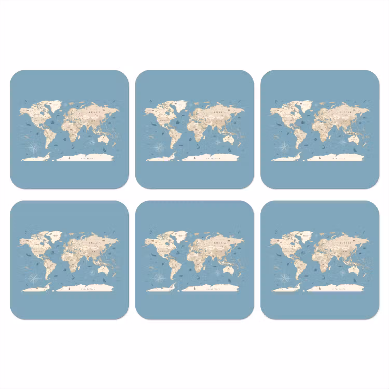 Wereldkaart - Oceaan - Realistisch - Blauw onderzetter kurk middel -3d