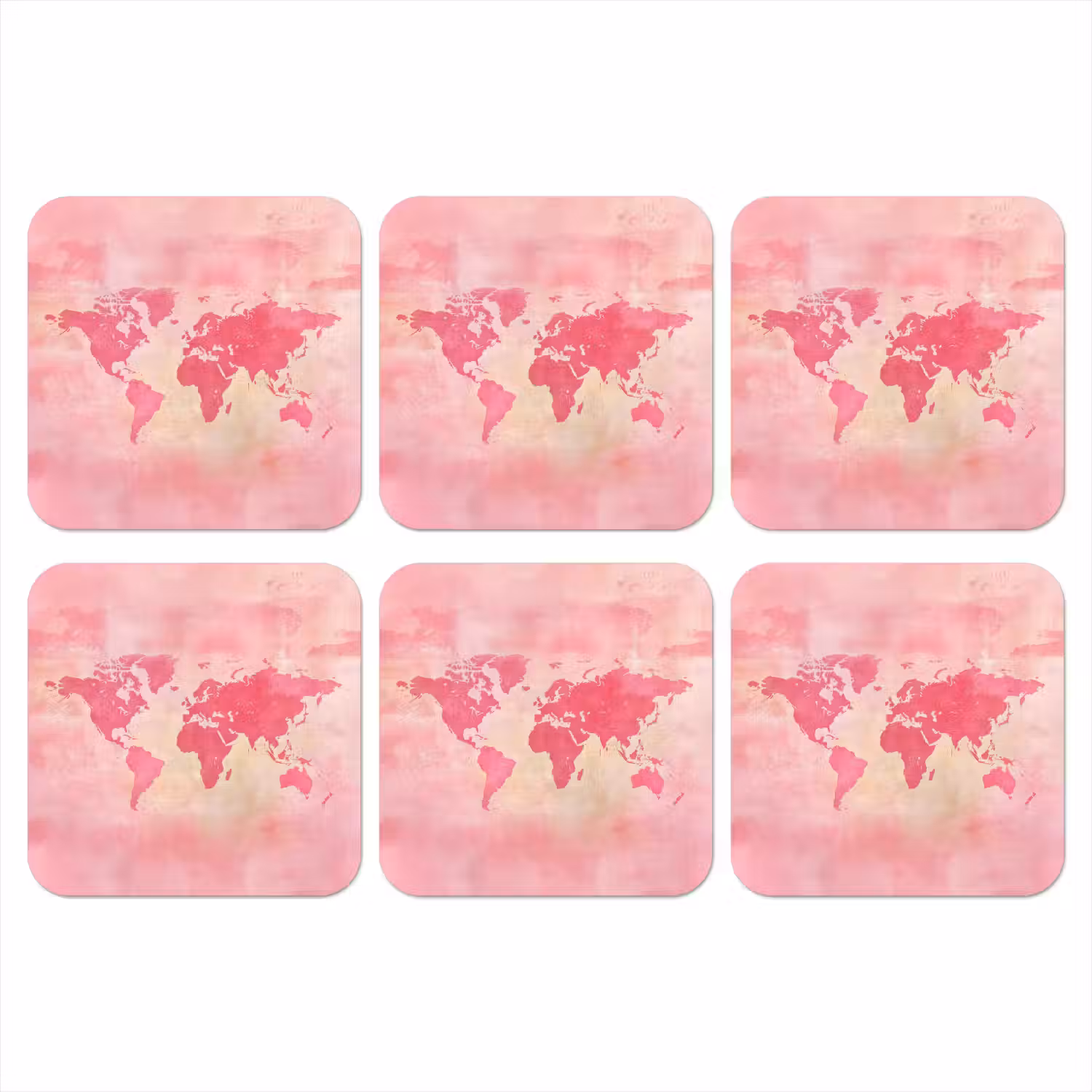 Wereldkaart - Roze - Vaag onderzetter kurk middel -3d