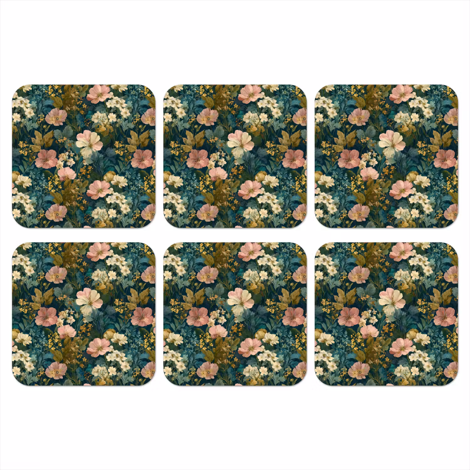 Wilde bloemen - Botanisch - Patroon - Roze - Romantisch onderzetter kurk middel 366 -3d