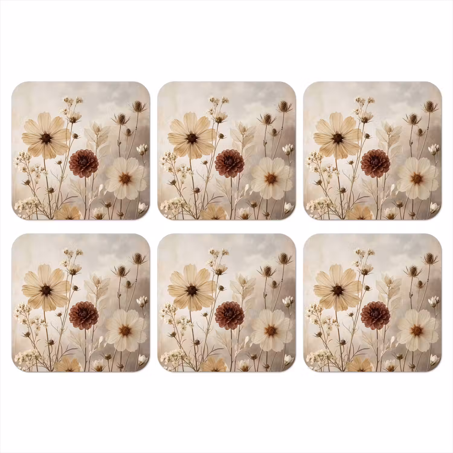 Wilde bloemen - Botanisch - Vintage - Natuur - Rustiek onderzetter kurk middel -3d