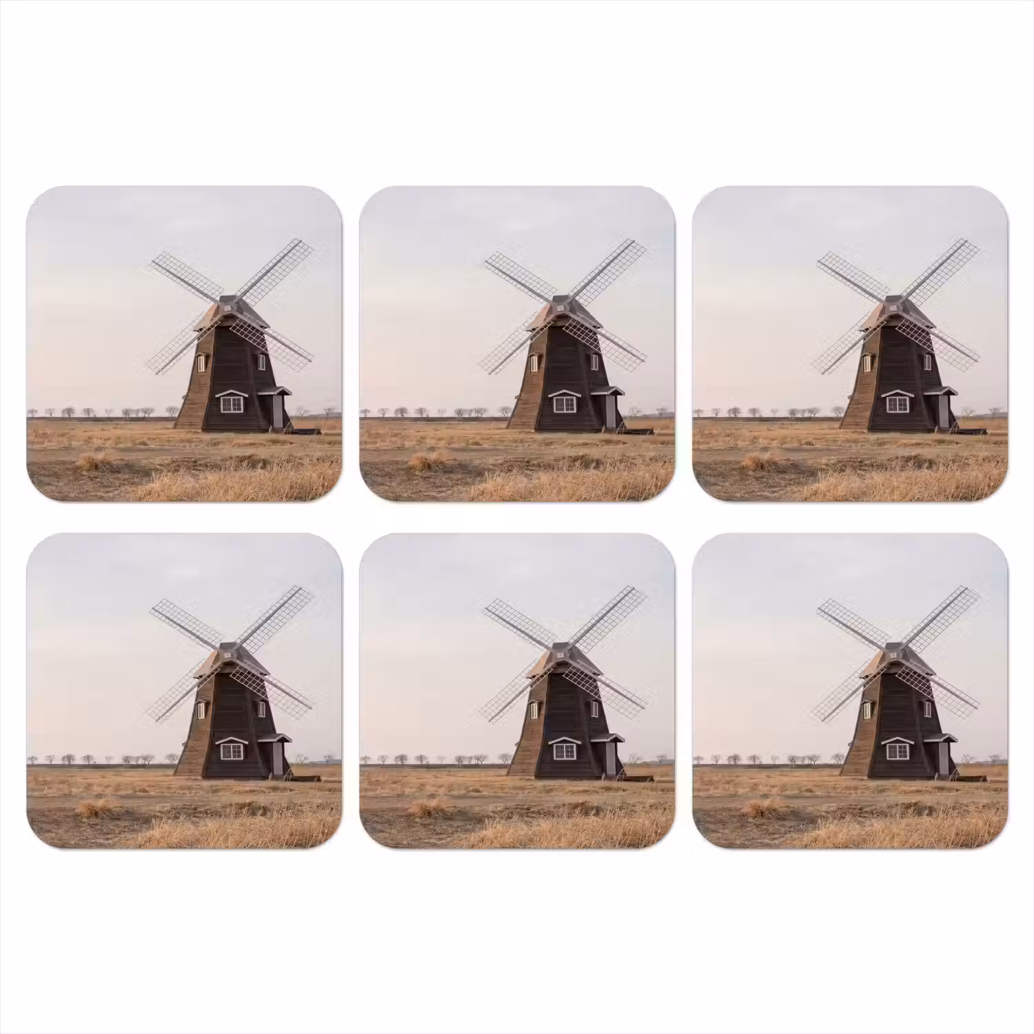 Windmolens - Landschap - Veld onderzetter kurk middel -3d