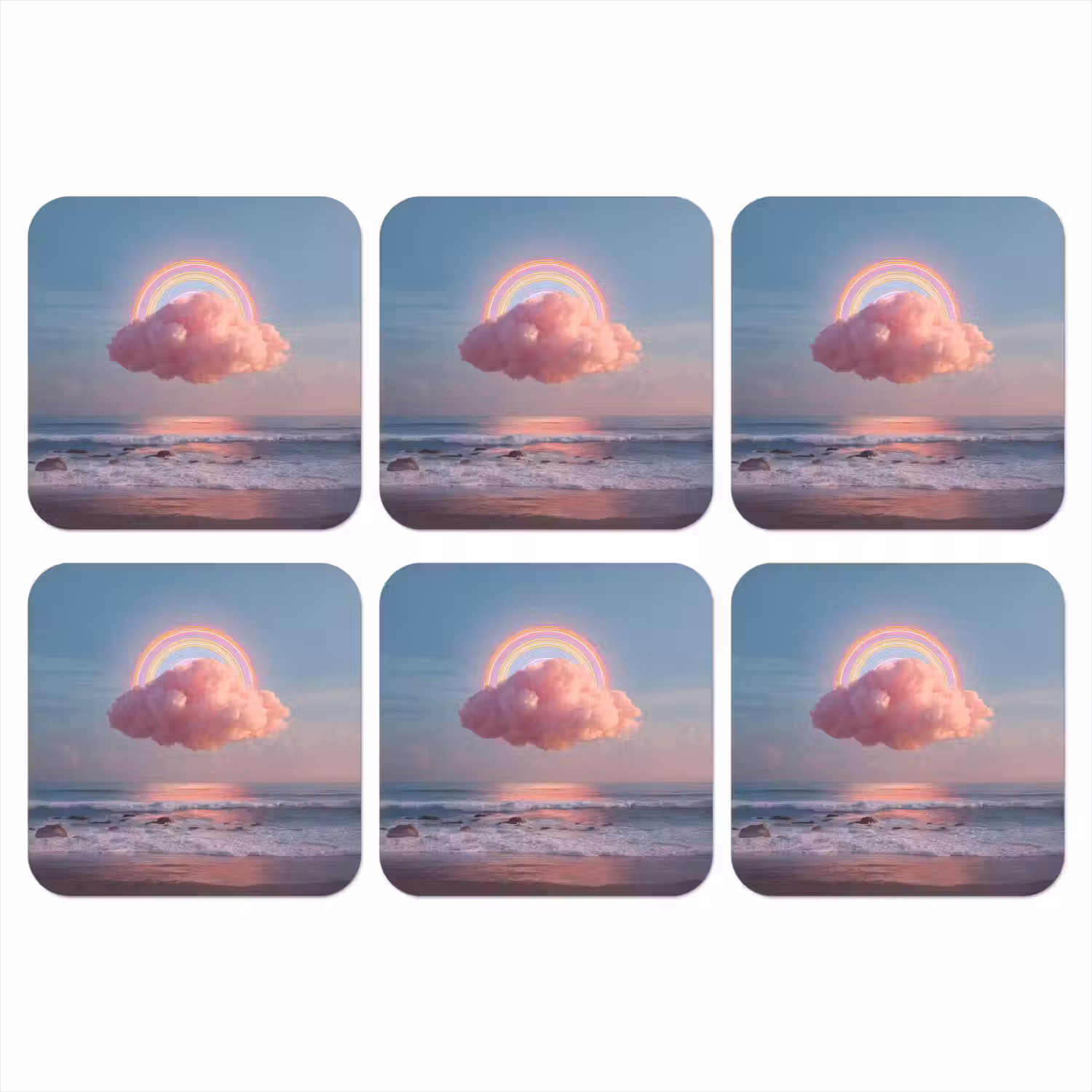 Wolk - Regenboog - Zee onderzetter kurk middel -3d