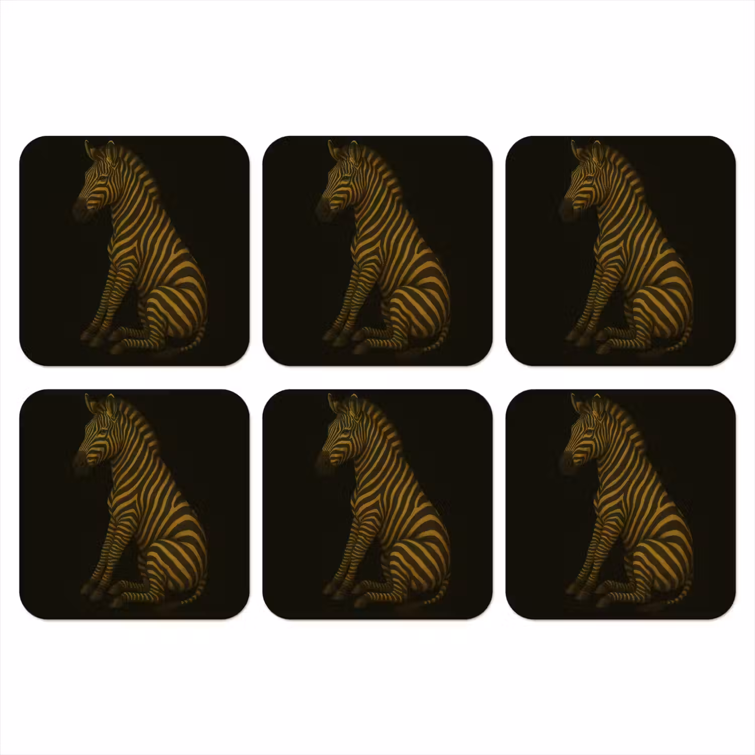 Zebra - Strepen - Goud onderzetter kurk middel -3d