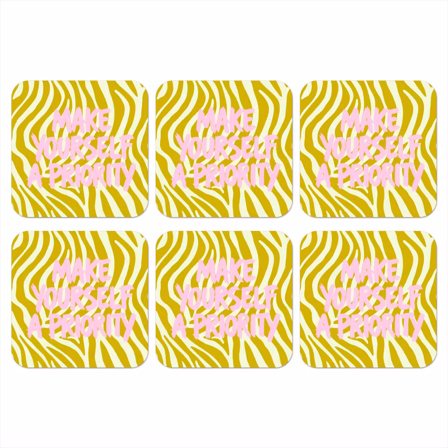 Zebraprint - Priority - Roze onderzetter kurk middel -3d