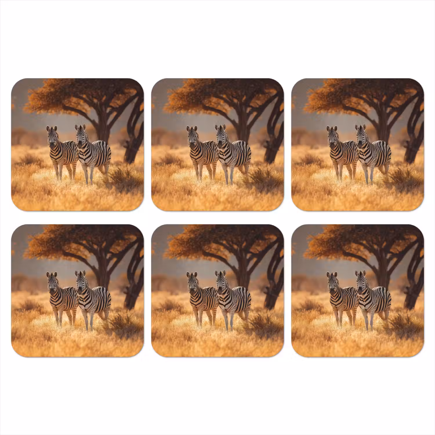 Zebra's - Savannelandschap - Gras onderzetter kurk middel -3d