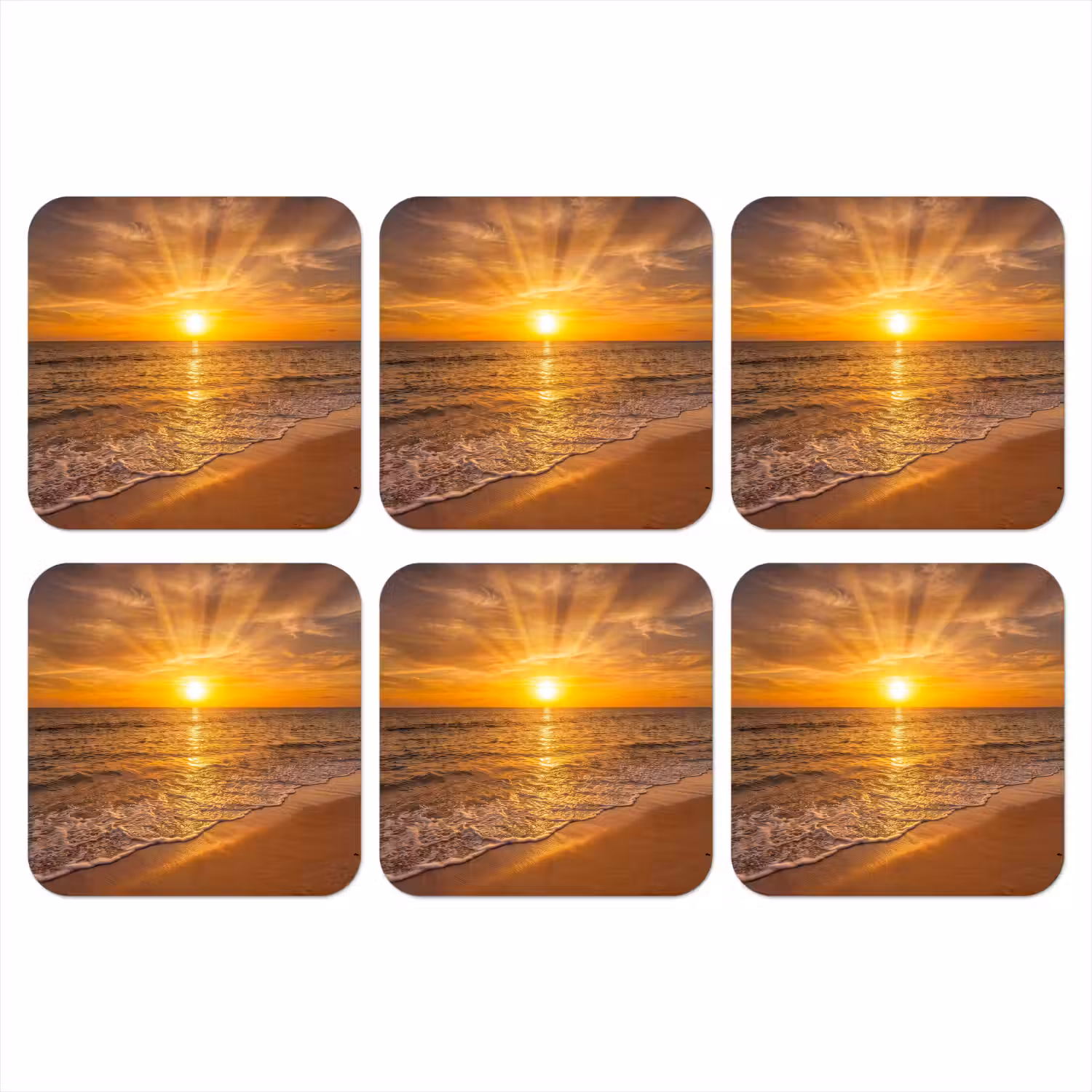 Zee - Zonsondergang - Golven - Kust - Oranje onderzetter kurk middel -3d