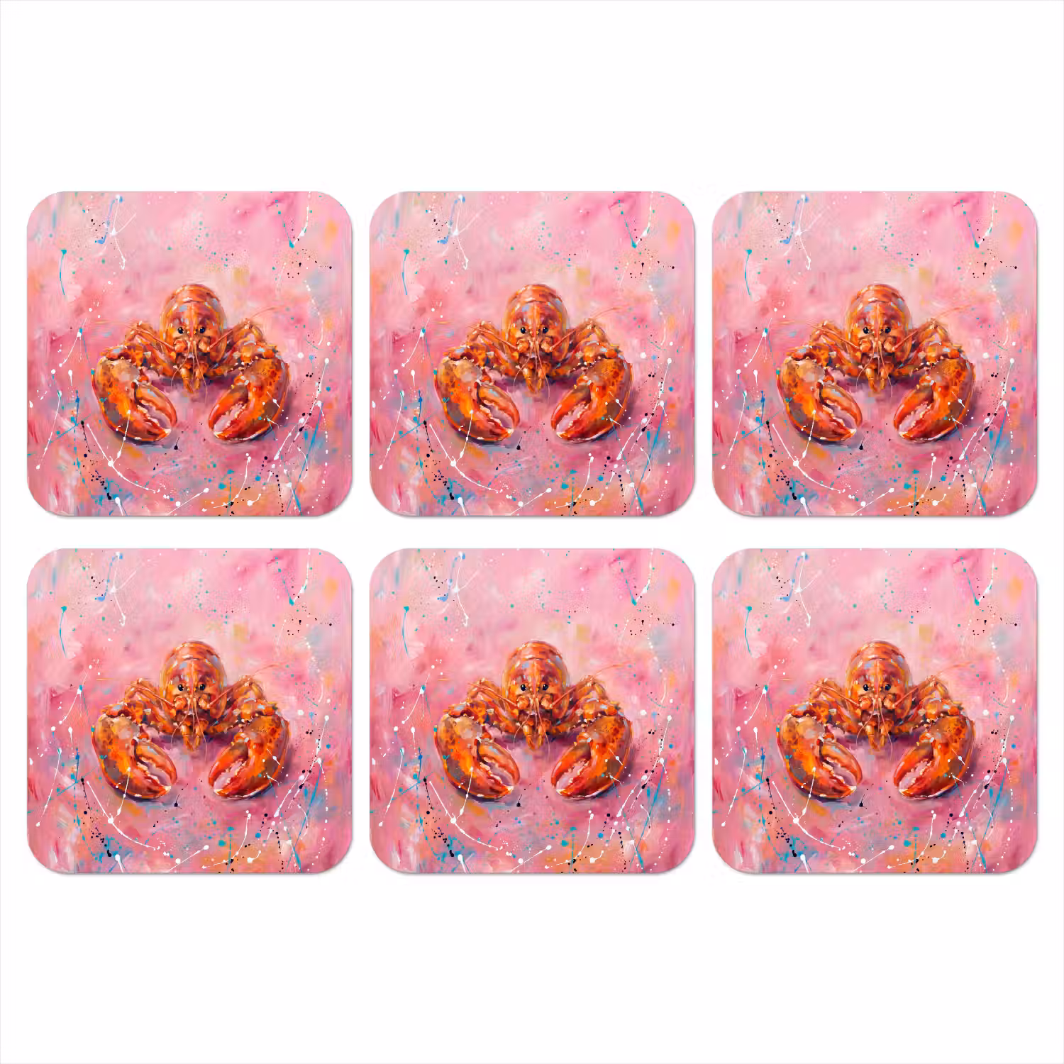 Zeeleven - Kreeft - Spatters - Abstract - Roze onderzetter kurk middel -3d