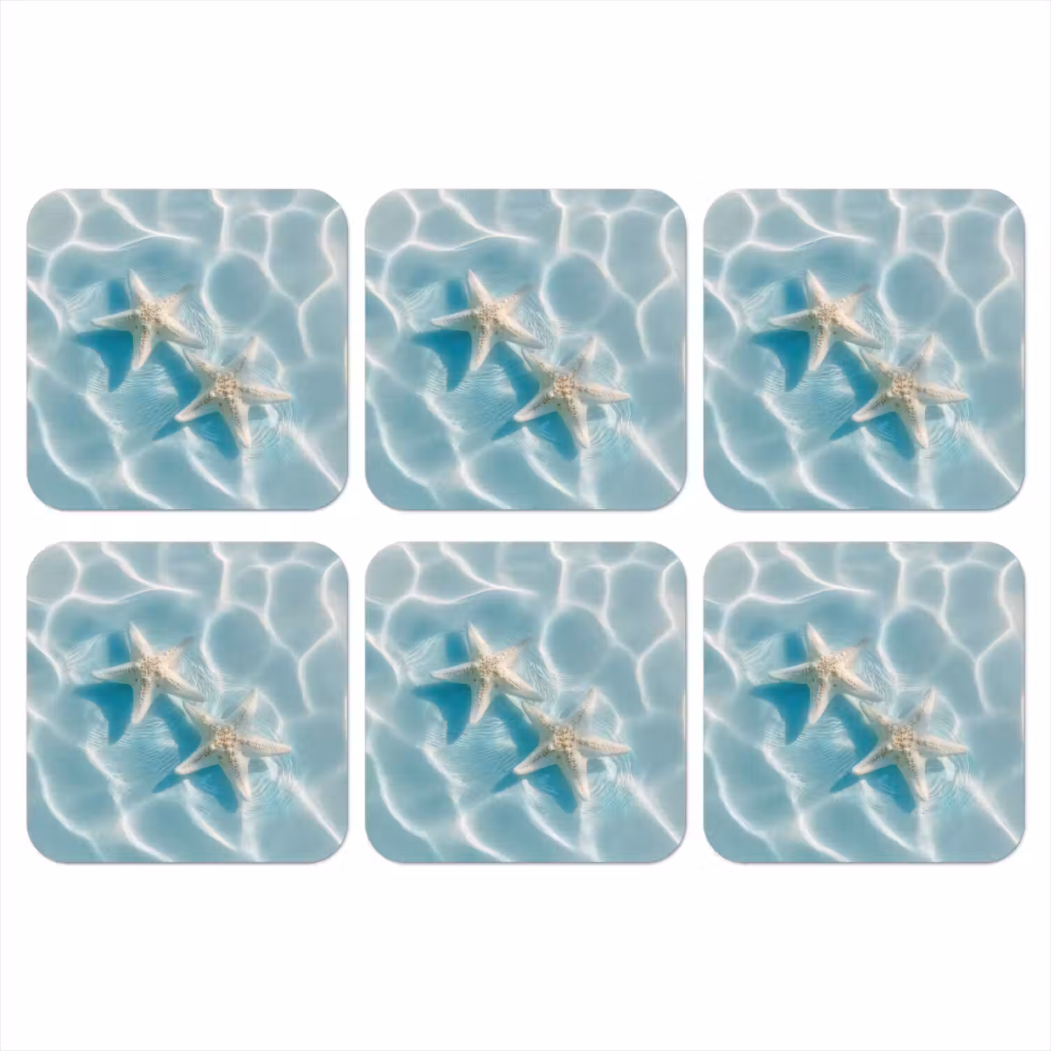 Zeesterren - Golvend water - Rustgevend onderzetter kurk middel -3d