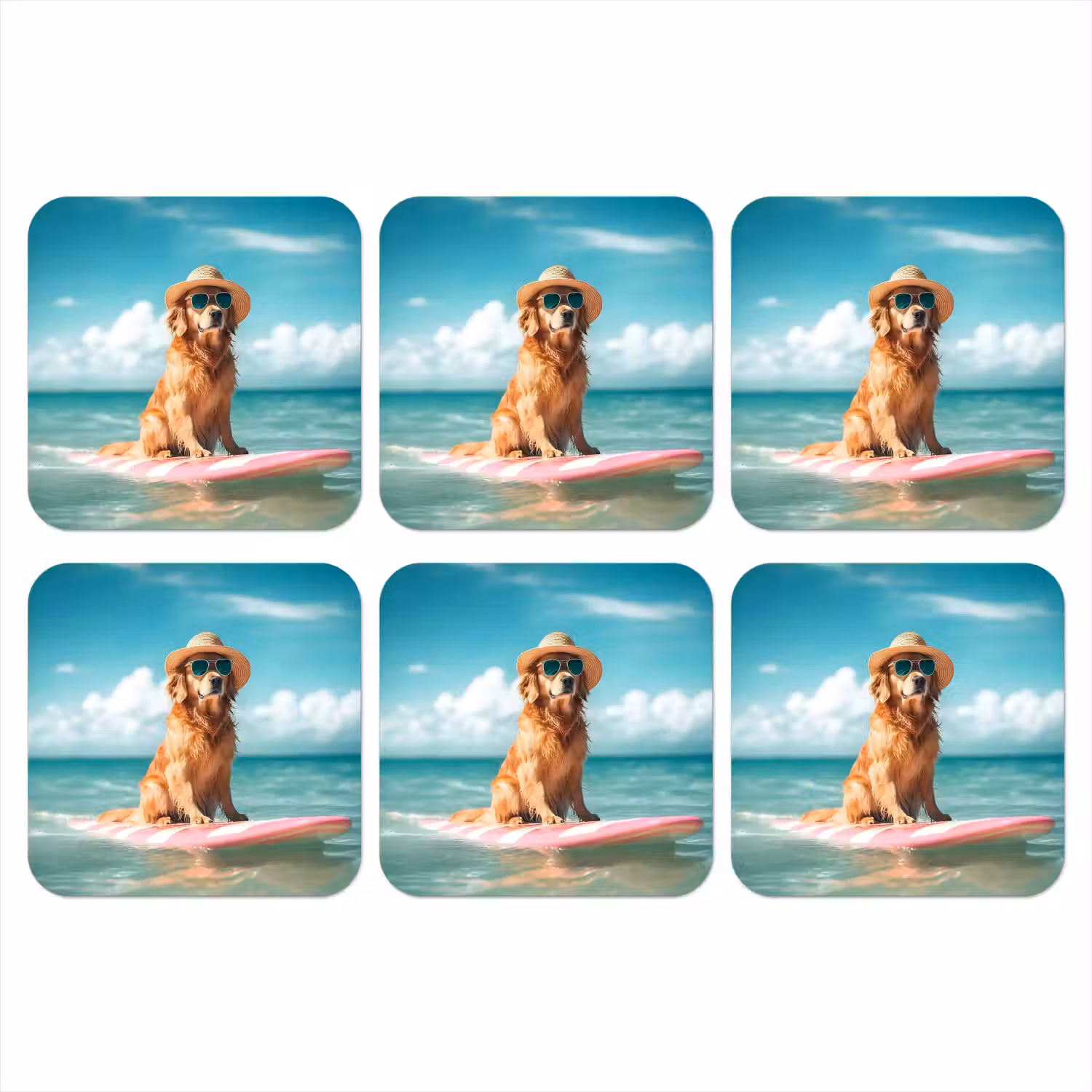 Zeewater - Hond - Golden retriever - Zonnebril onderzetter kurk middel -3d