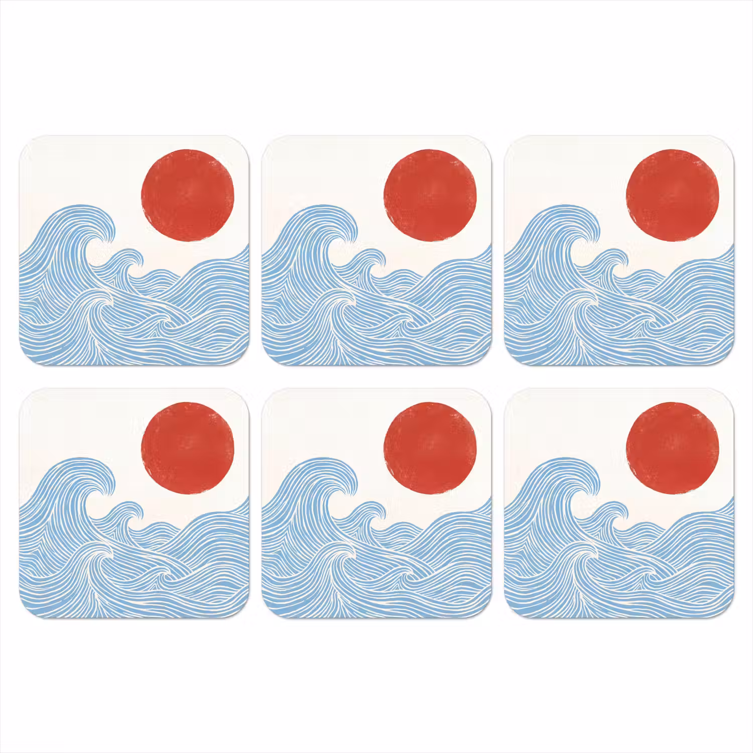 Zon - Golven - Oceaan - Abstract - Rood onderzetter kurk middel -3d