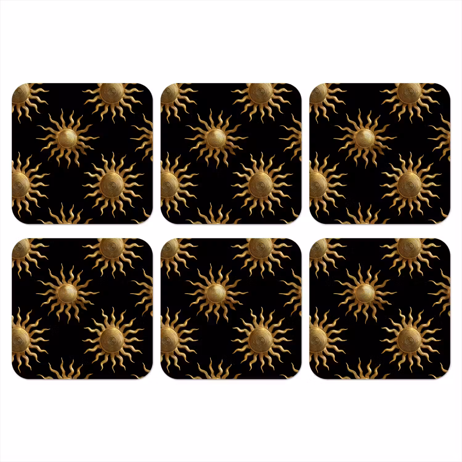 Zon - Patroon - Luxe - Goud - Zwart onderzetter kurk middel 366 -3d