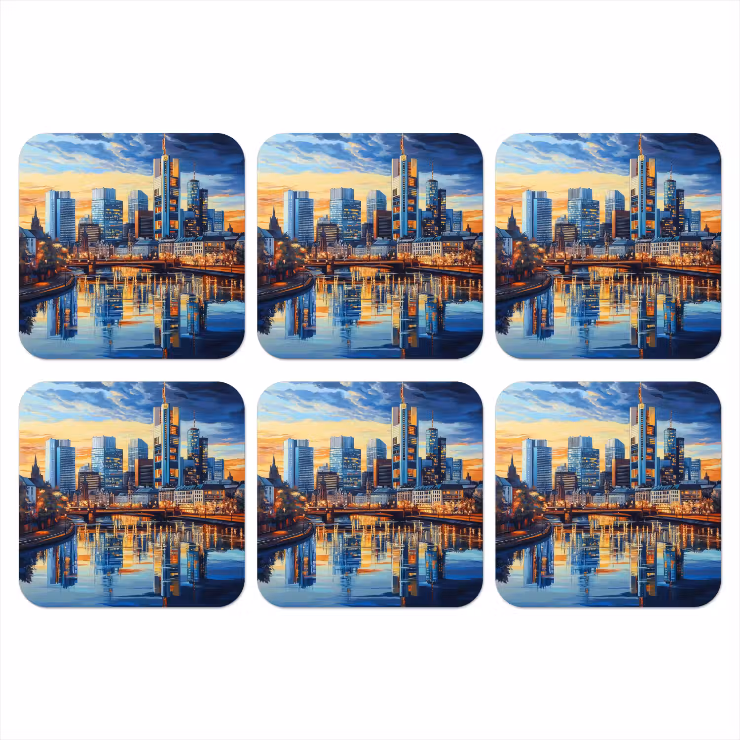 Zonsondergang Frankfurt - Stad - Skyline - Water onderzetter kurk middel -3d
