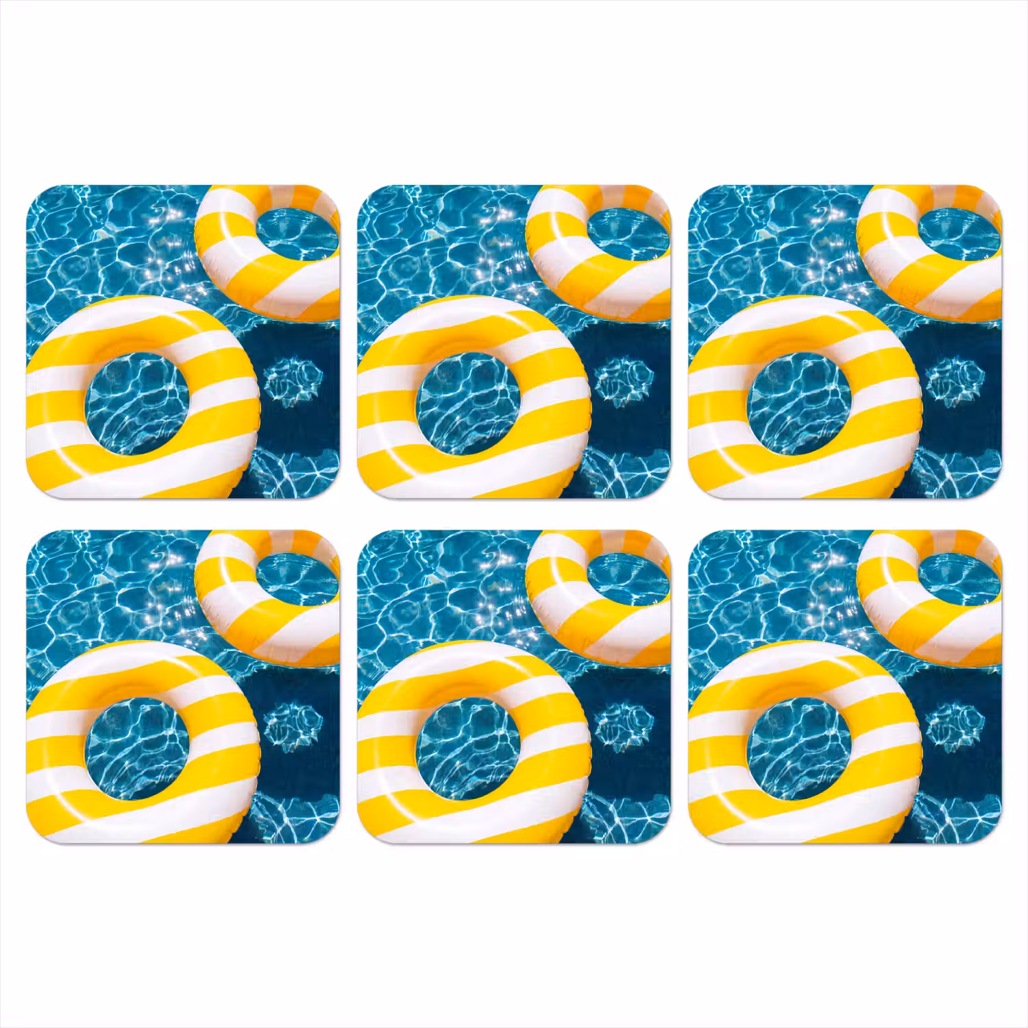 Zwembad - Zwembanden - Zomer - Geel - Blauw onderzetter kurk middel -3d