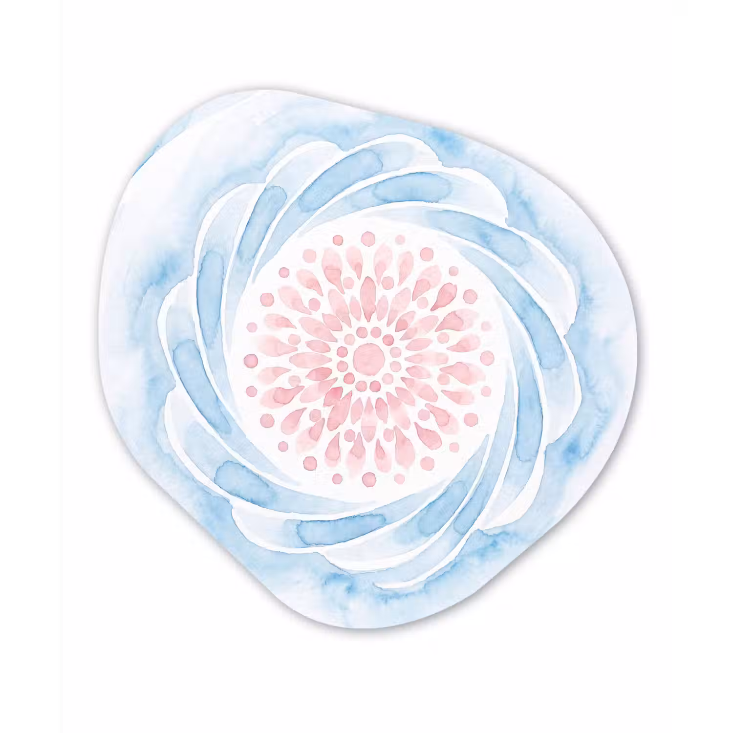 Abstract - Bloemvorm - Aquarel - Roze - Blauw Wandcirkel Organisch Aluminium middel -3d