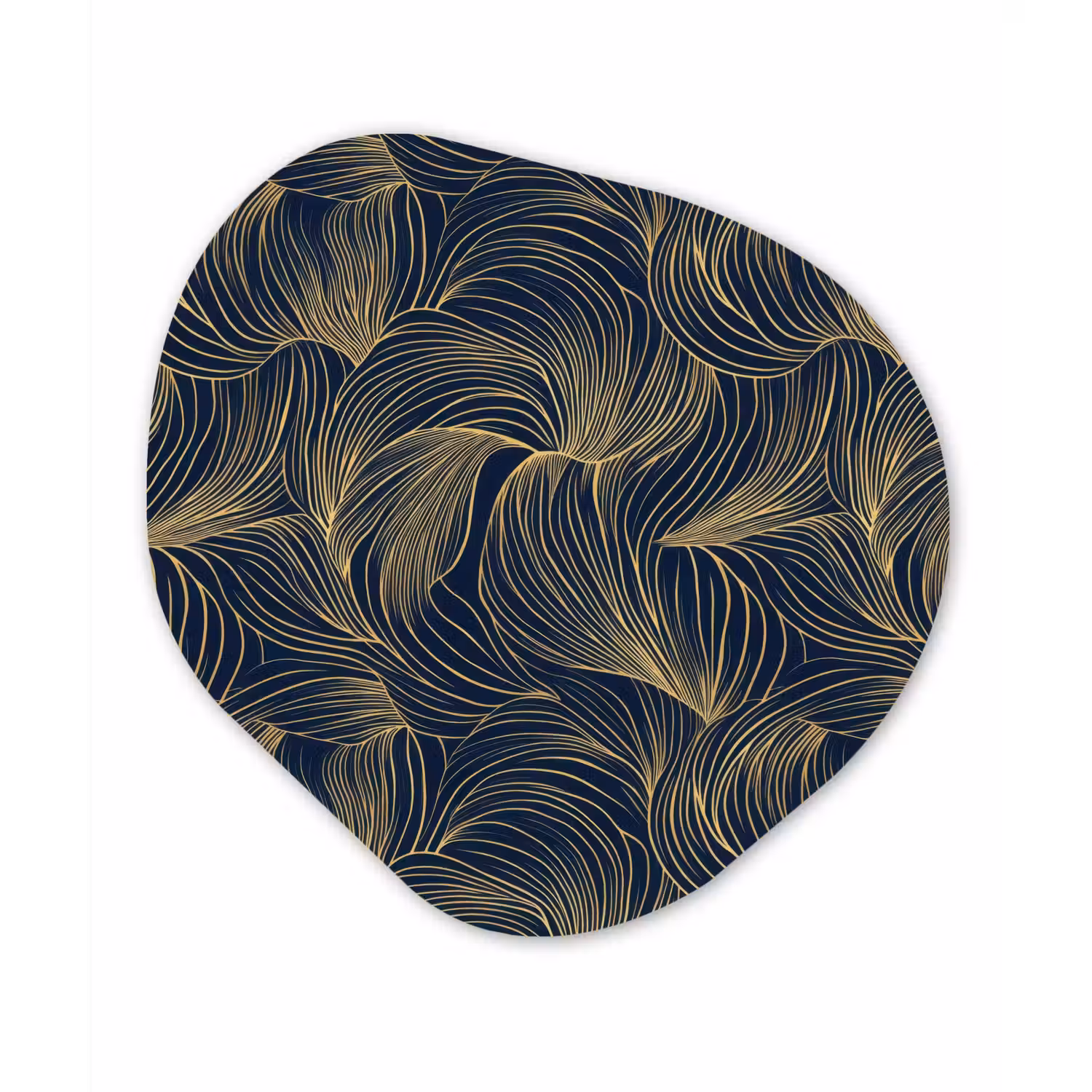 Abstract - Lijnen - Blauw - Goud Wandcirkel Organisch Aluminium middel 851 -3d