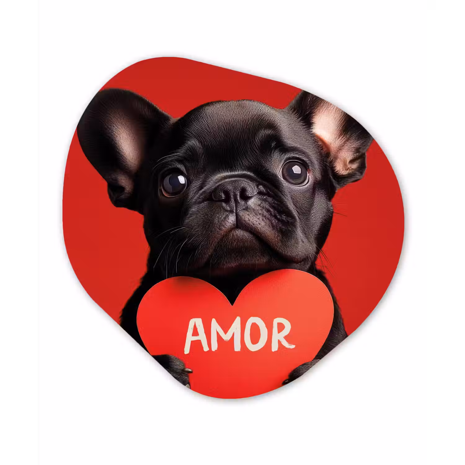Amor - Hond - Hartje - Rood Wandcirkel Organisch Aluminium middel -3d