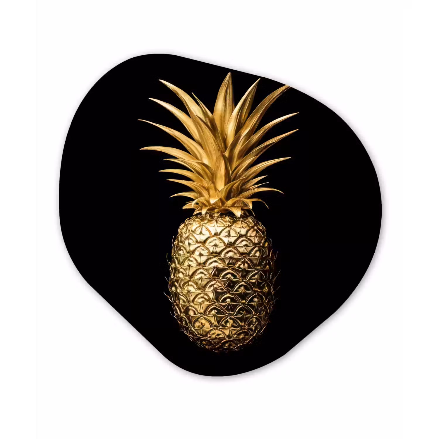 Ananas - Zwart - Goud - Luxe Wandcirkel Organisch Aluminium middel -3d