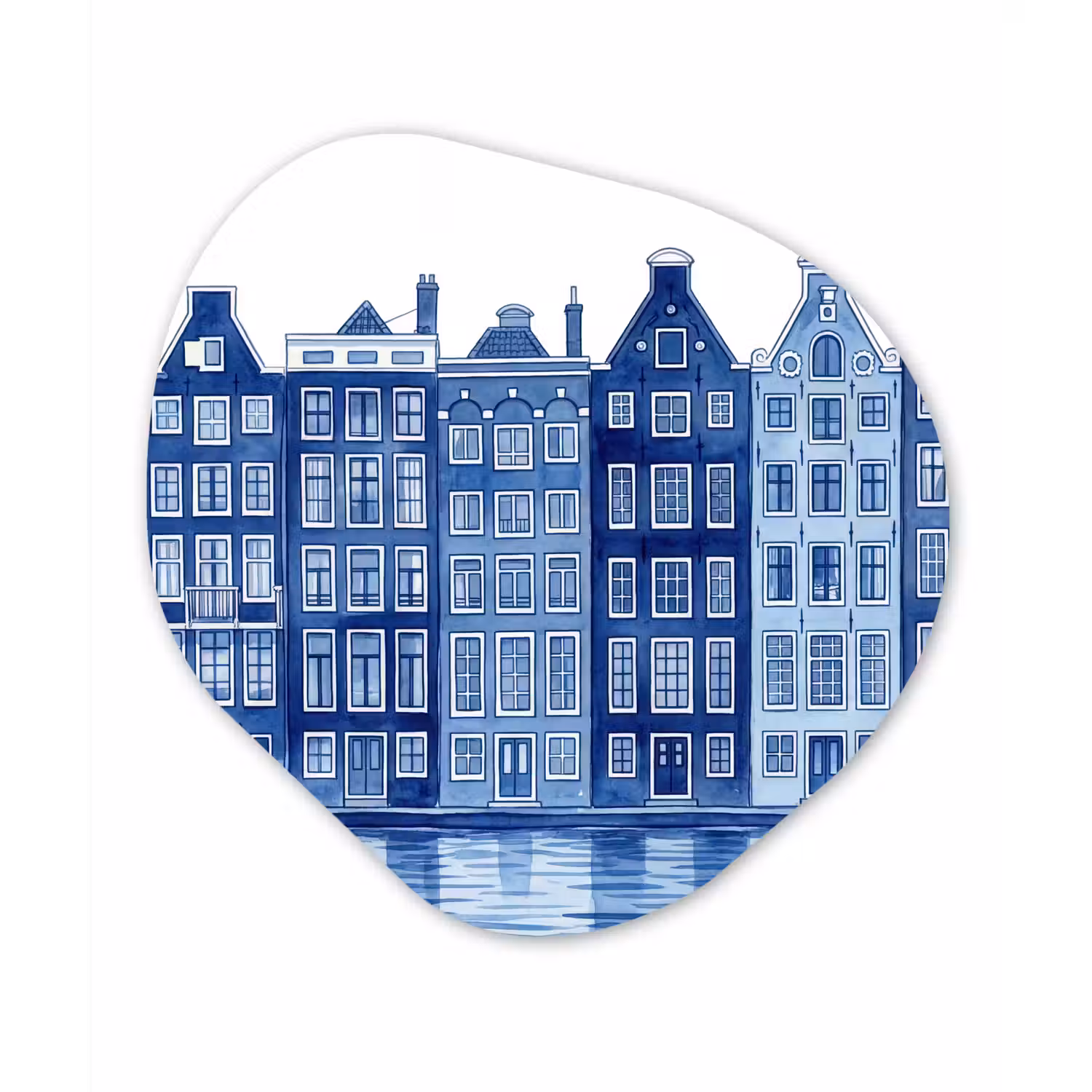Aquarel - Grachtenpanden - Delfts - Blauw Wandcirkel Organisch Aluminium middel -3d