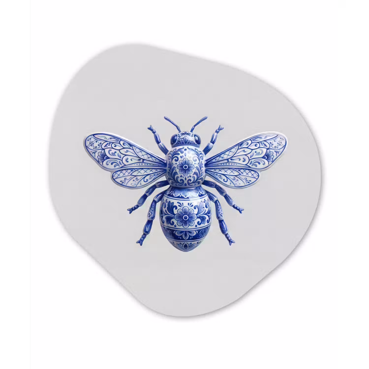 Bij - Modern - Delfts - Blauw Wandcirkel Organisch Aluminium middel -3d