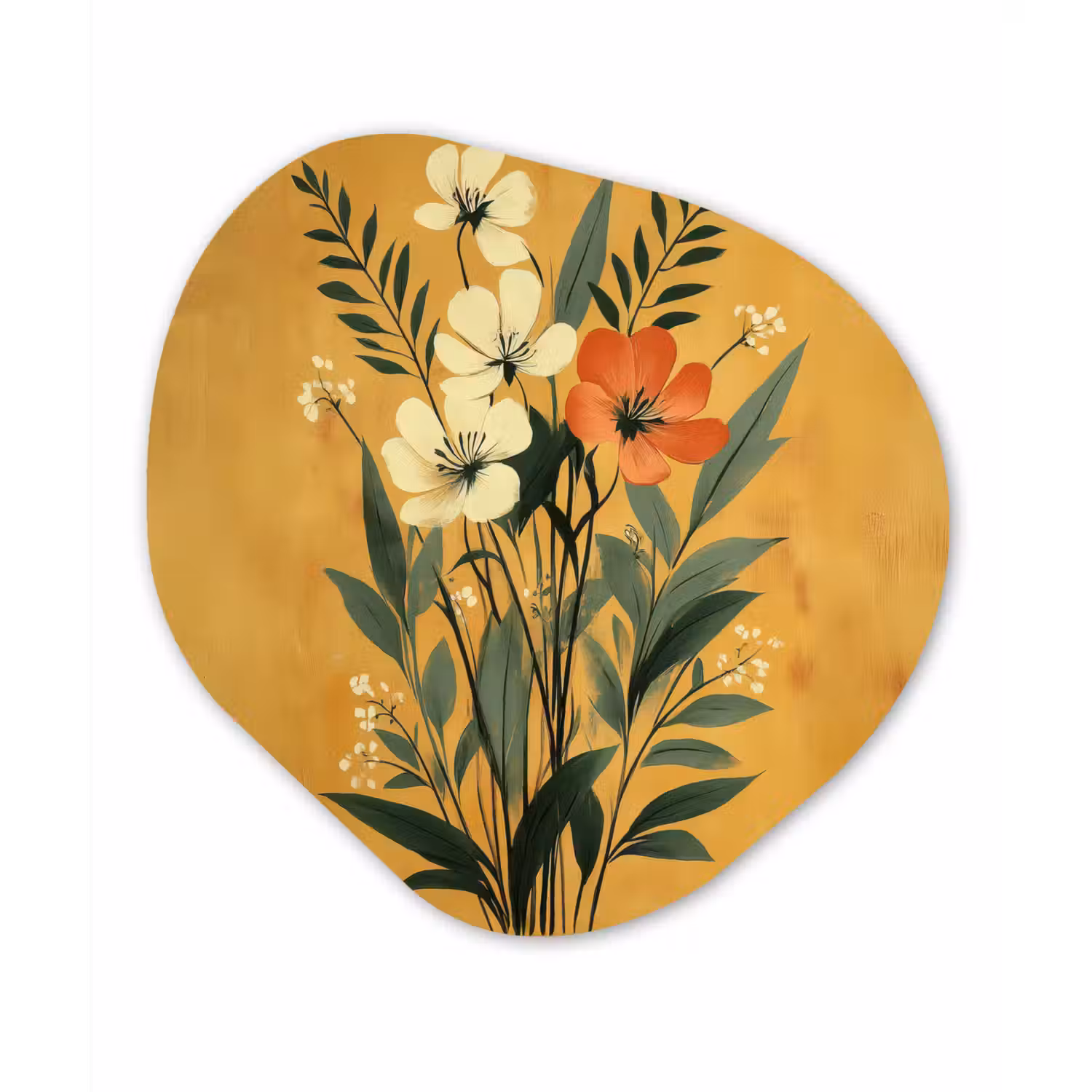 Bladeren - Boeket - Bloemen - Geel Wandcirkel Organisch Aluminium middel -3d