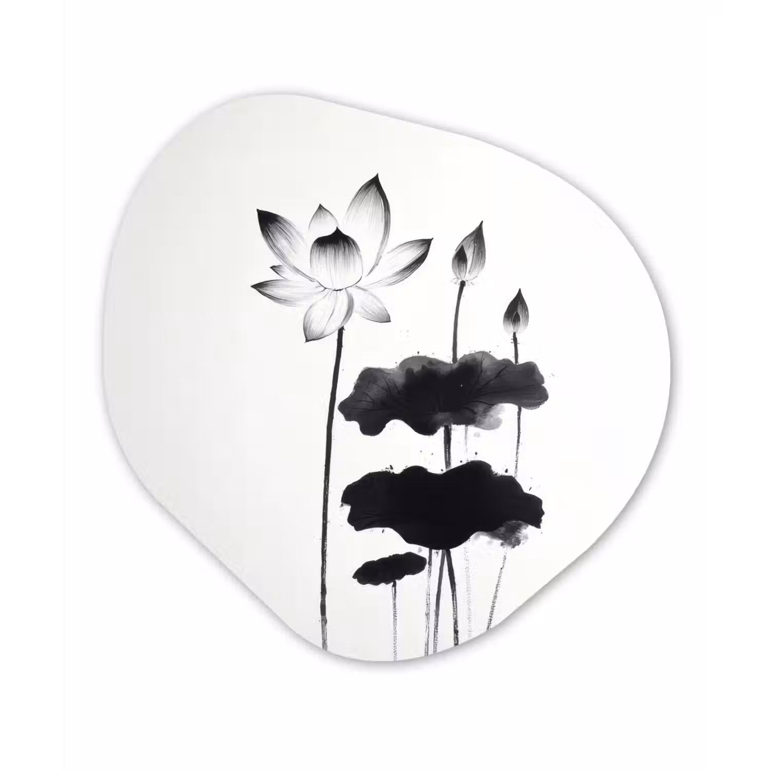 Bladeren - Zwart - Lotusbloem - Minimalitisch Wandcirkel Organisch Aluminium middel -3d