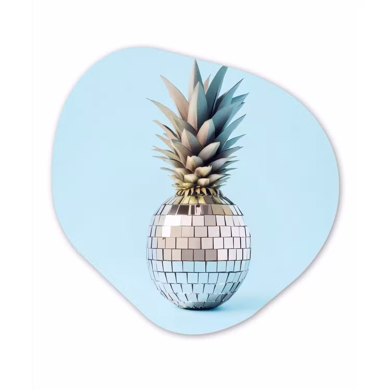 Blauw - Ananas - Disco - Discobal Wandcirkel Organisch Aluminium middel -3d