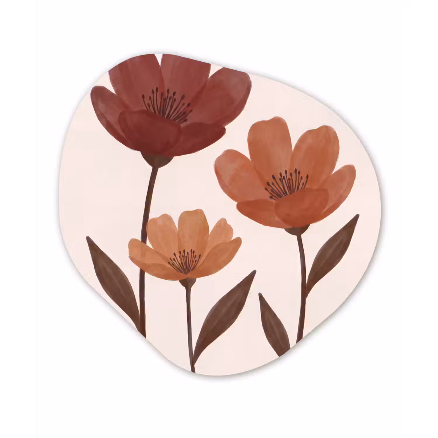 Bloemen - Abstract - Modern - Bruin - Decoratief Wandcirkel Organisch Aluminium middel -3d