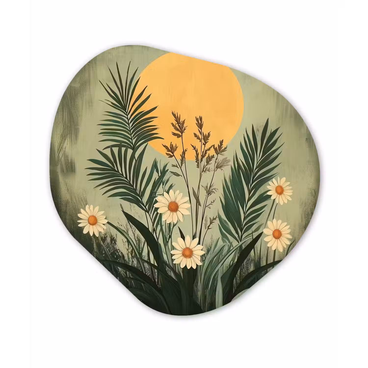 Bloemen - Bladeren - Zon - Groen Wandcirkel Organisch Aluminium middel -3d
