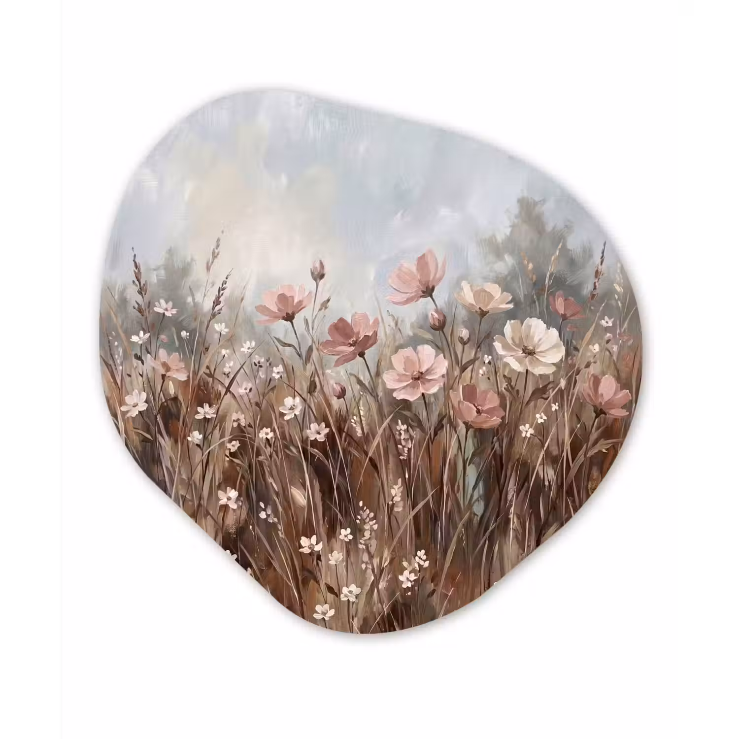 Bloemen - Botanisch - Schilderij - Pastel - Rustiek Wandcirkel Organisch Aluminium middel -3d