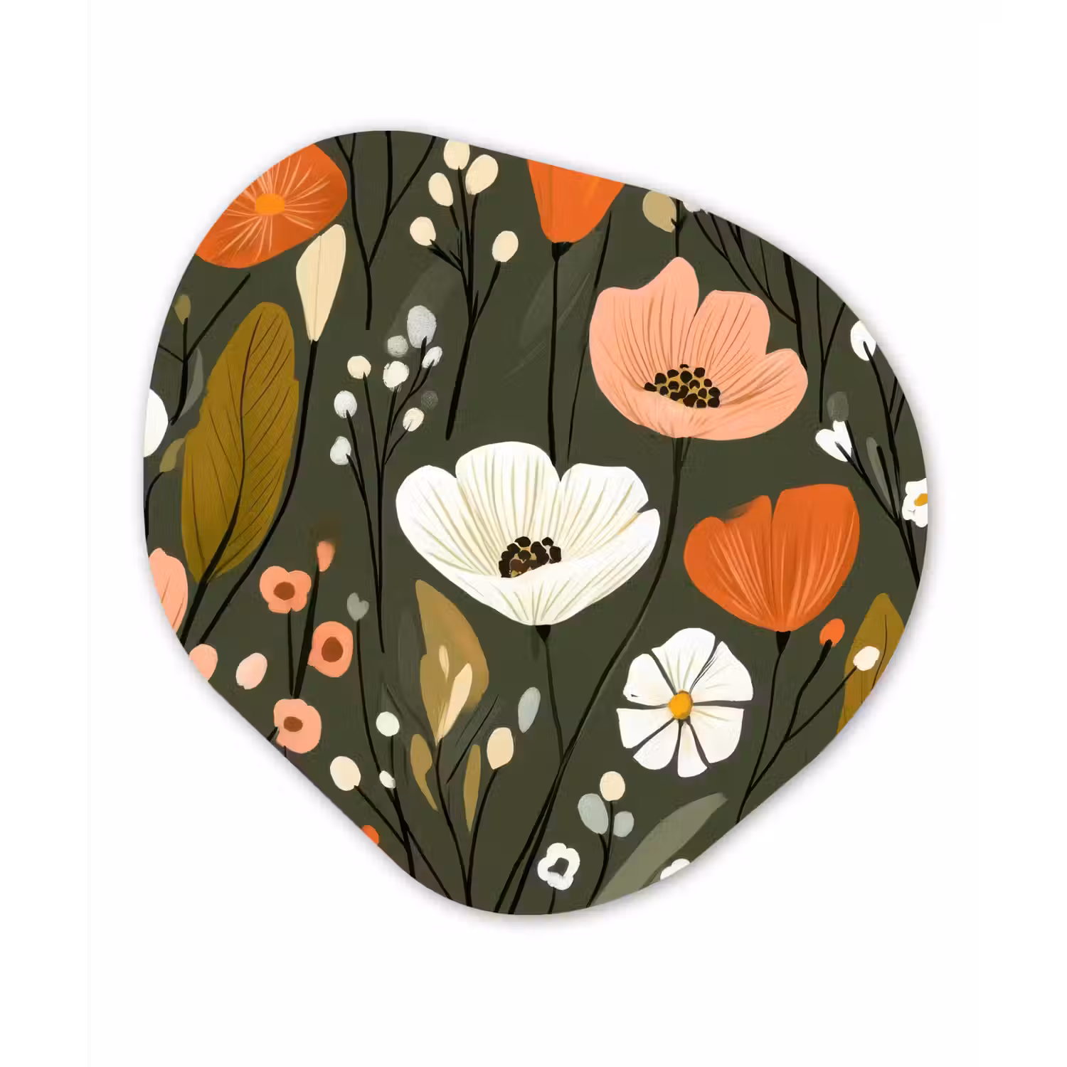 Bloemen - Illustratie - Groen Wandcirkel Organisch Aluminium middel -3d