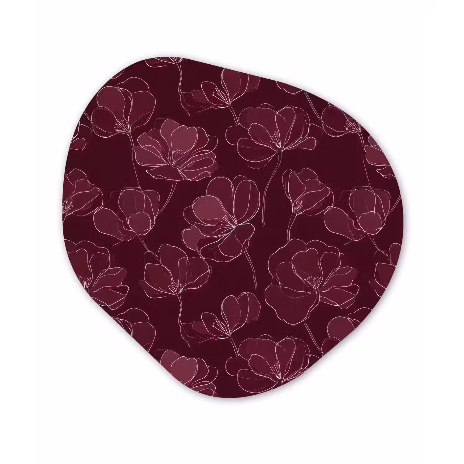 Bloemen - Patroon - Bordeauxrood Wandcirkel Organisch Aluminium middel 851 -3d