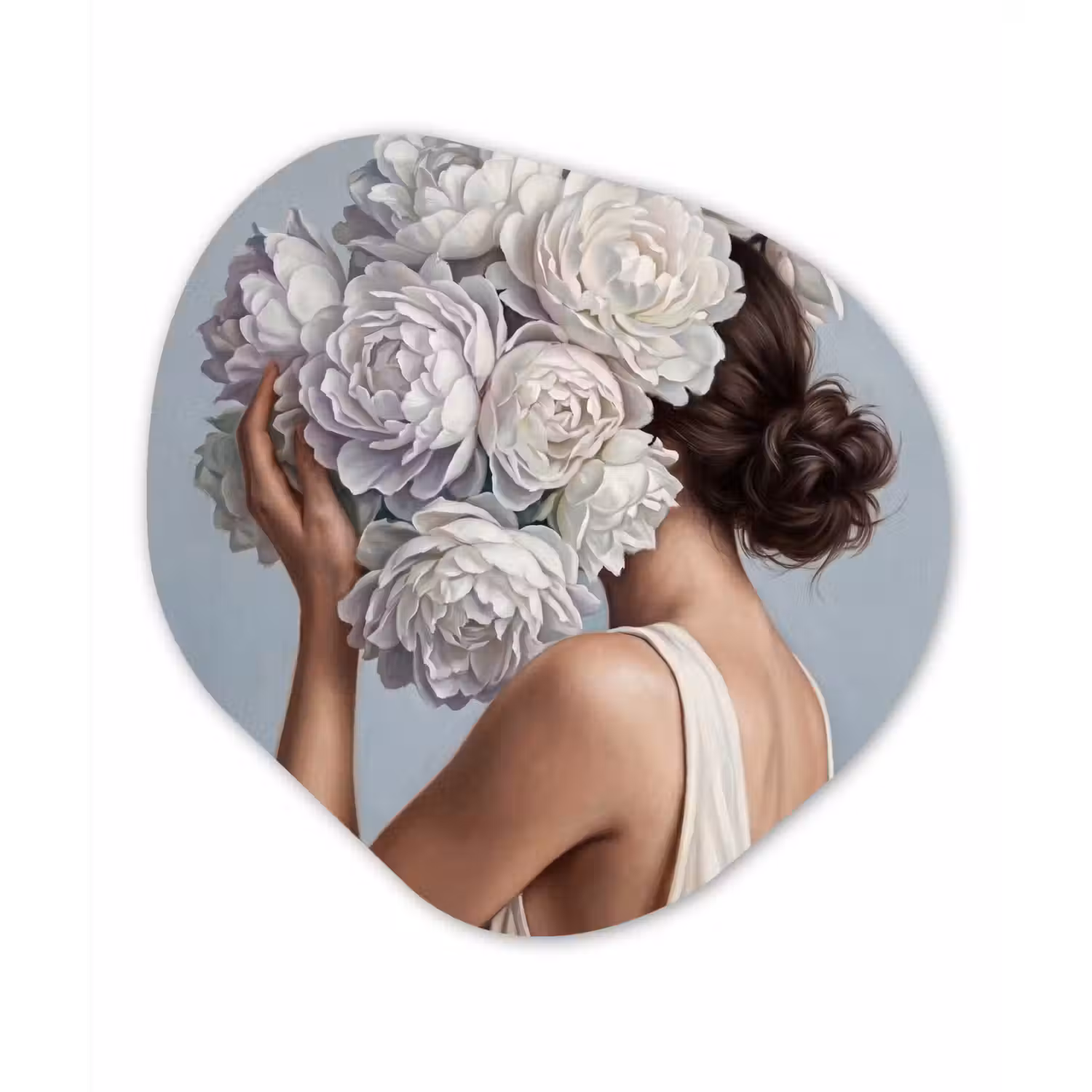 Bloemen - Vrouw - Wit Wandcirkel Organisch Aluminium middel -3d