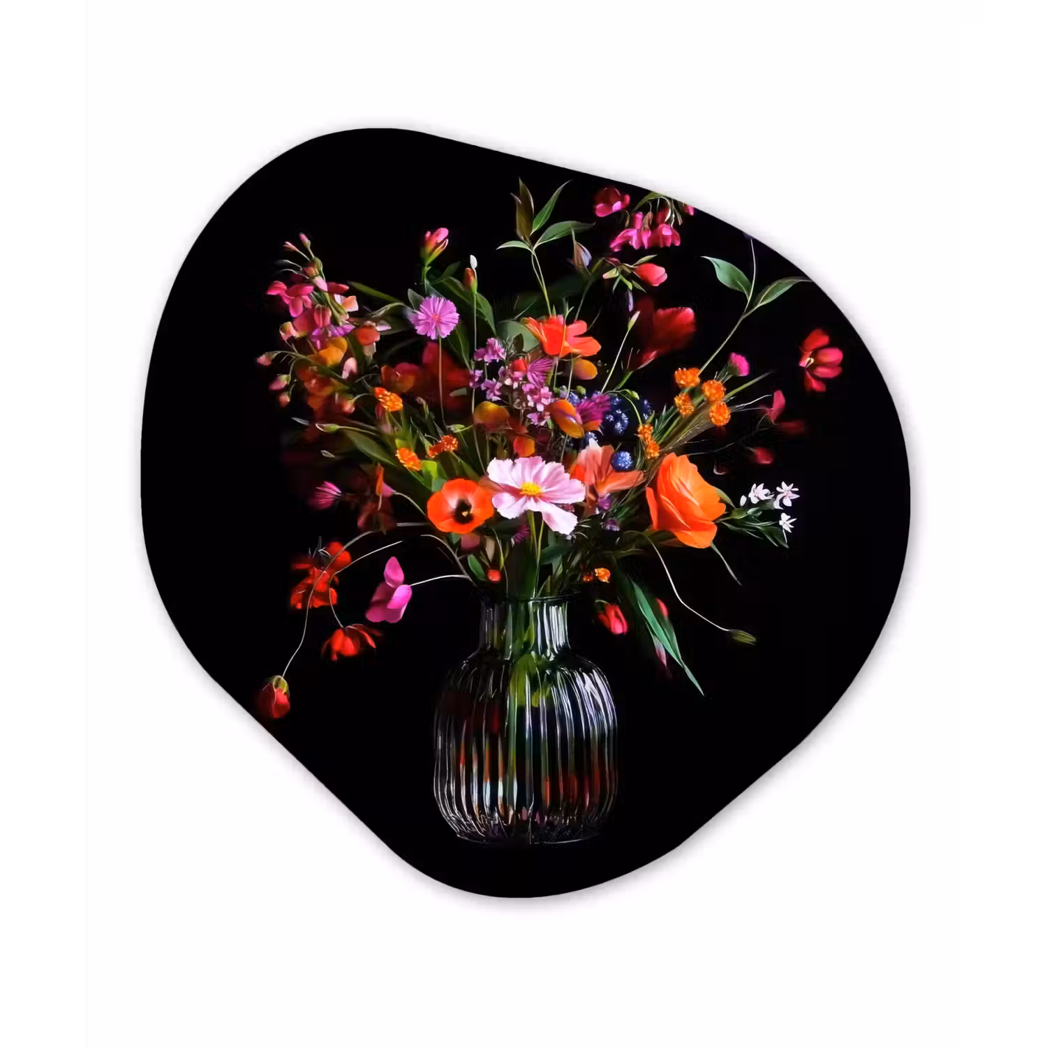 Boeket - Veldbloemen - Vaas Wandcirkel Organisch Aluminium middel -3d