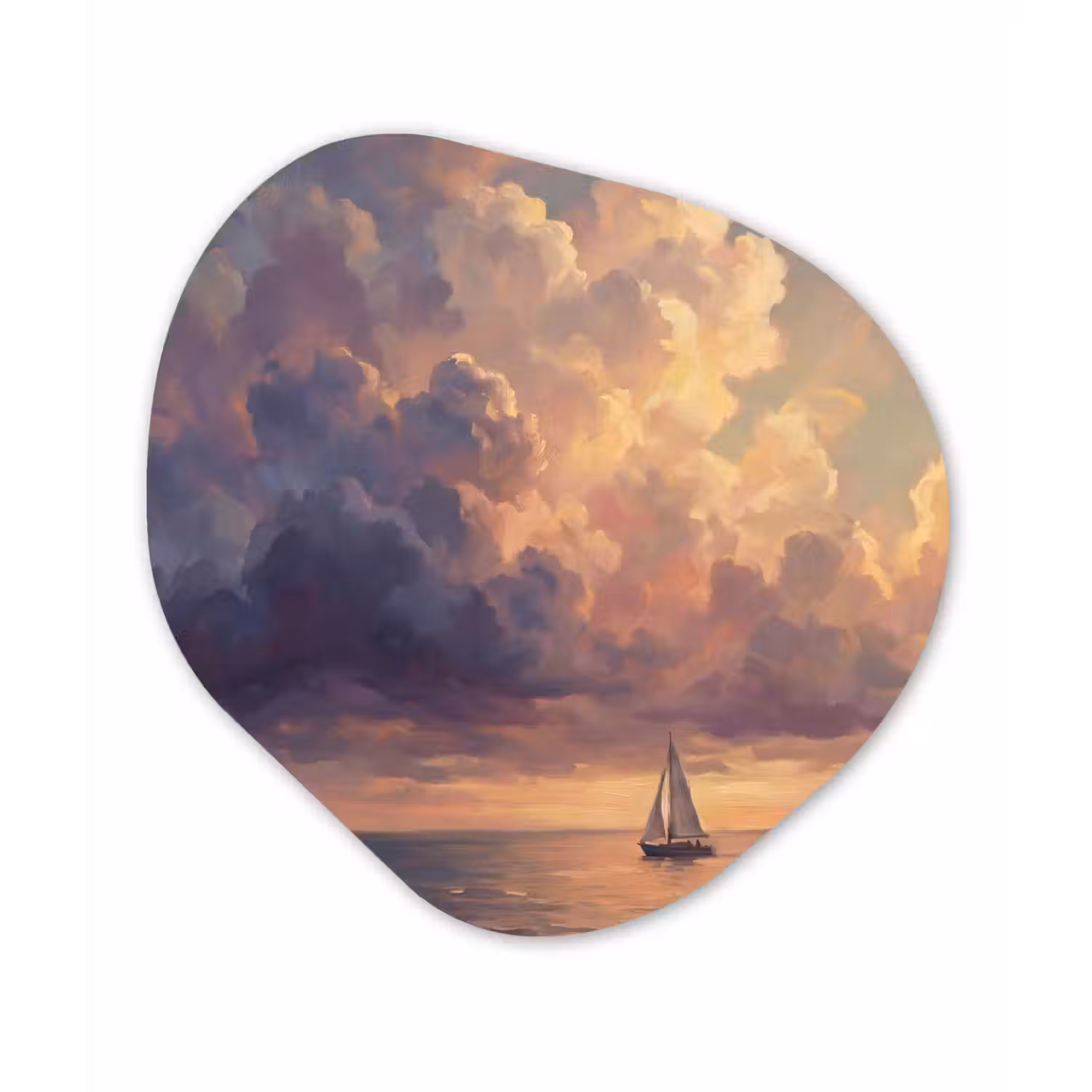 Boot - Zonsondergang - Zee - Natuur - Goud Wandcirkel Organisch Aluminium middel -3d