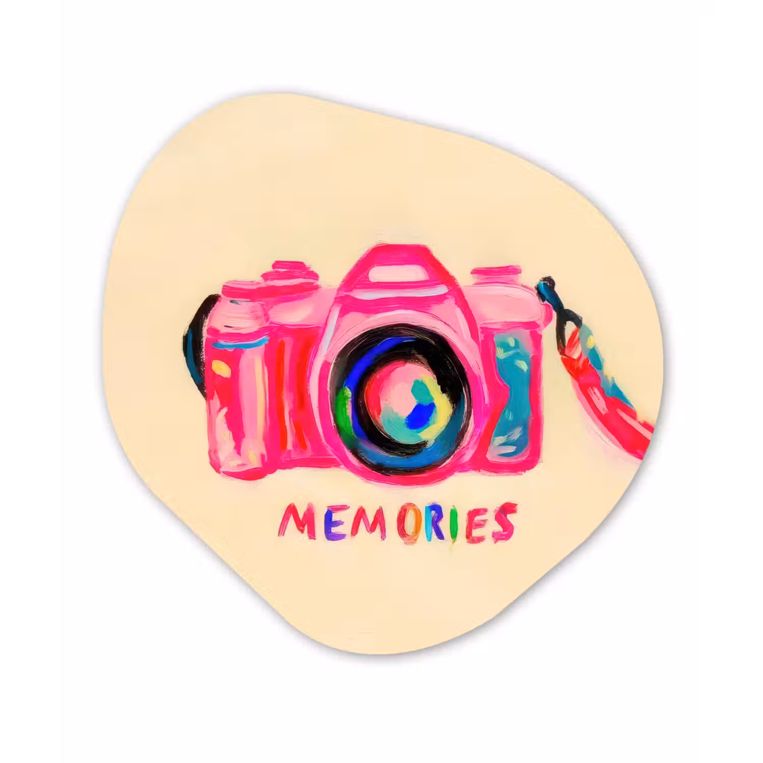 Camera - Memories - Roze - Geschilderd Wandcirkel Organisch Aluminium middel -3d