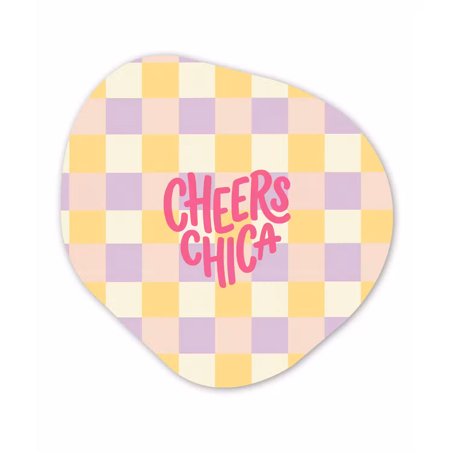 Cheers Chica - Ruitjes - Lila - Geel Wandcirkel Organisch Aluminium middel -3d