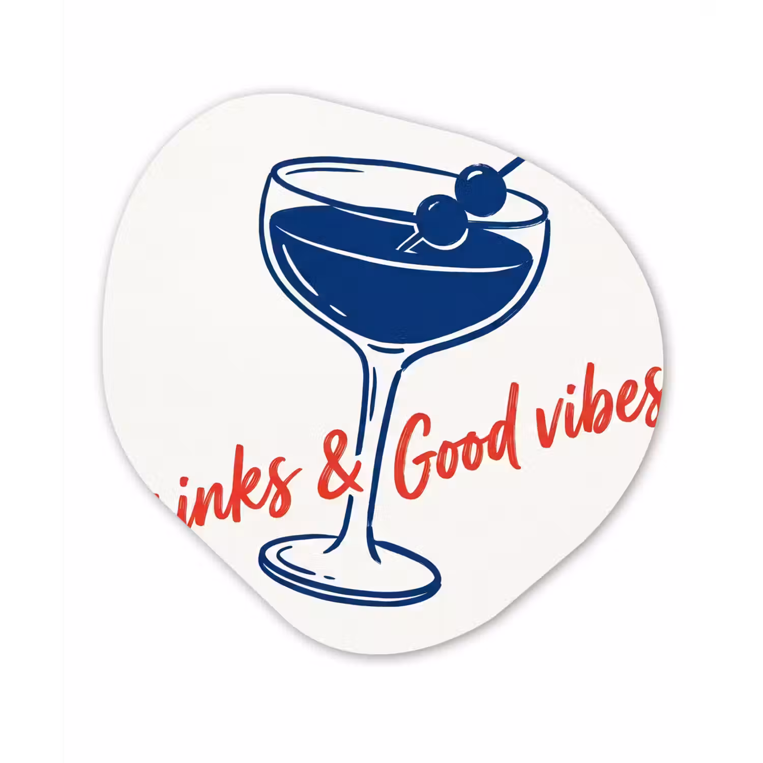 Cocktail - Glas - Illustratie - Blauw - Wit Wandcirkel Organisch Aluminium middel -3d