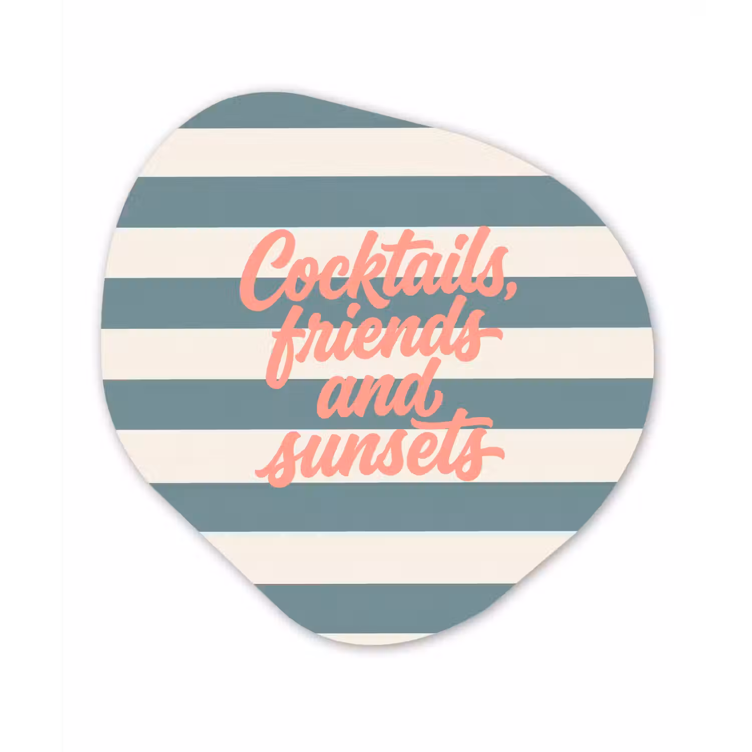 Cocktails - Strepen - Blauw - Koraal Wandcirkel Organisch Aluminium middel -3d