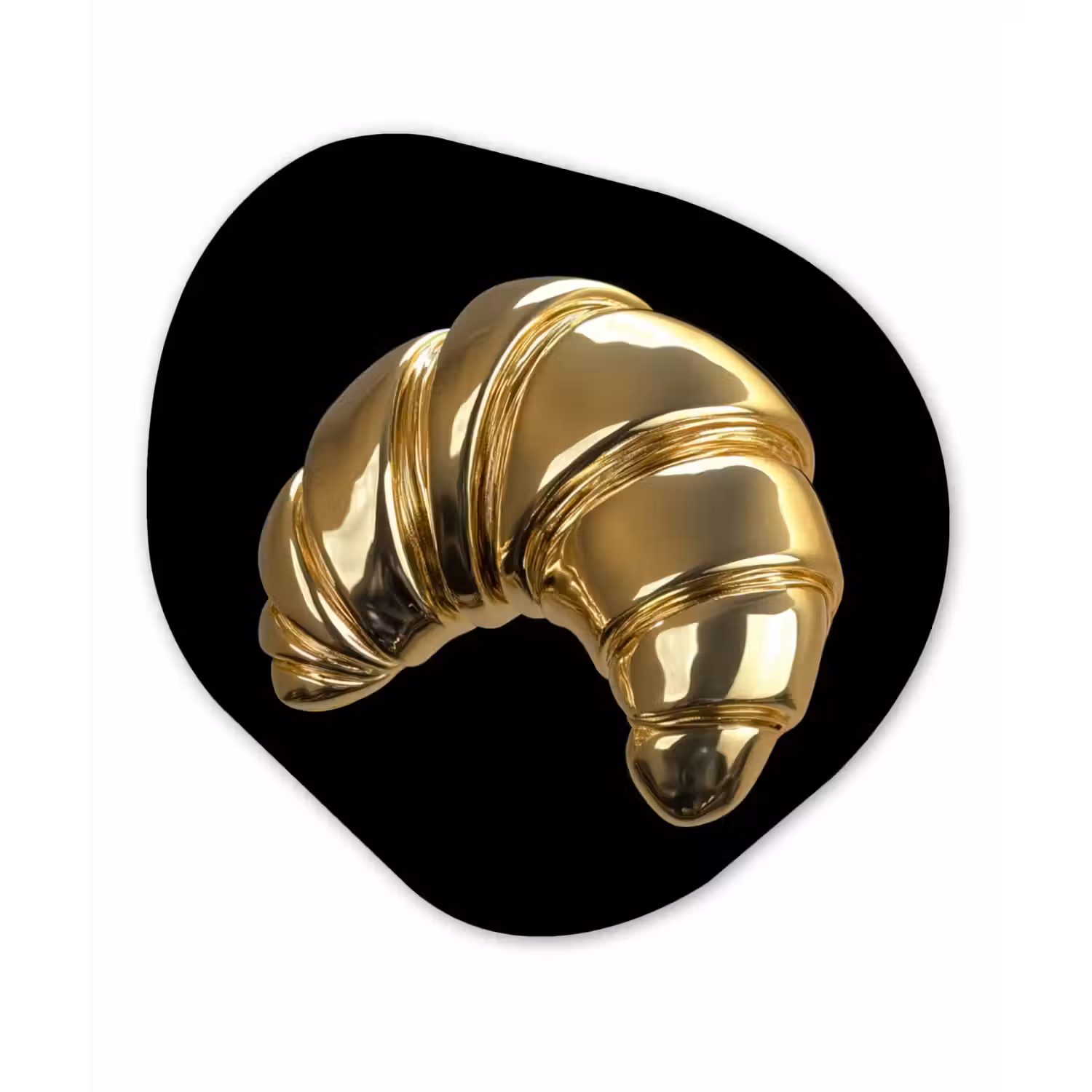 Croissant - Brood - Goud - Zwart Wandcirkel Organisch Aluminium middel -3d