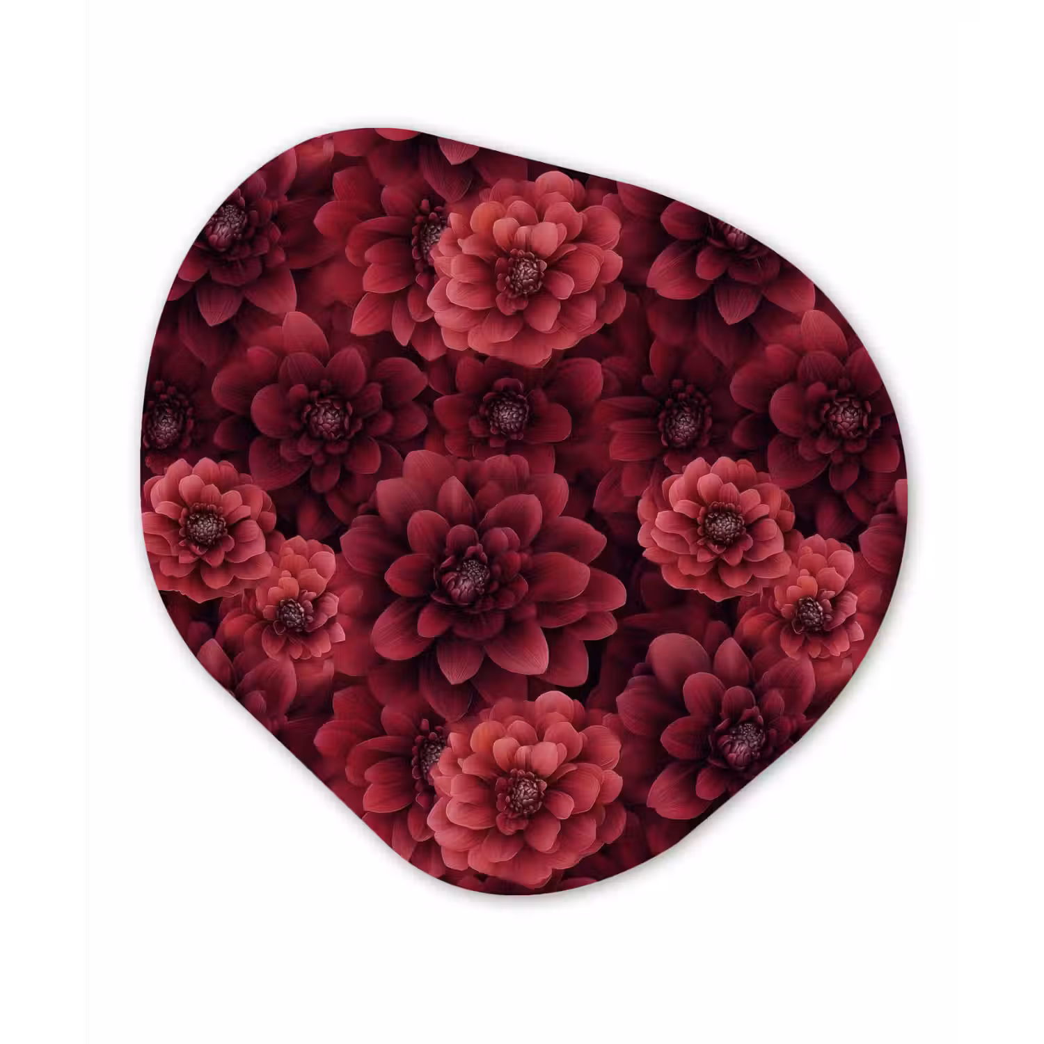 Dahlias - Bloemen - Rood Wandcirkel Organisch Aluminium middel 851 -3d