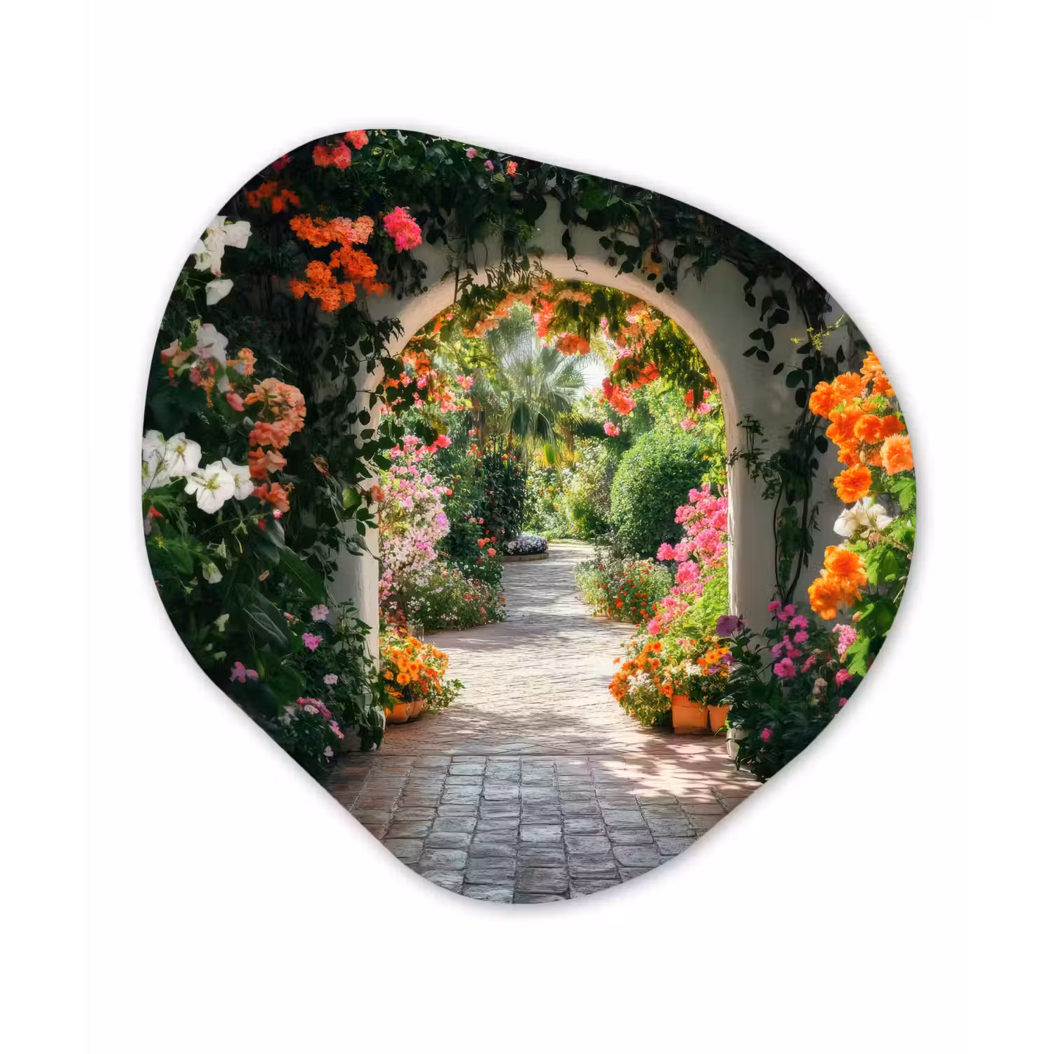 Doorkijk - Bloemen - Natuur - Bloementuin Wandcirkel Organisch Aluminium middel -3d