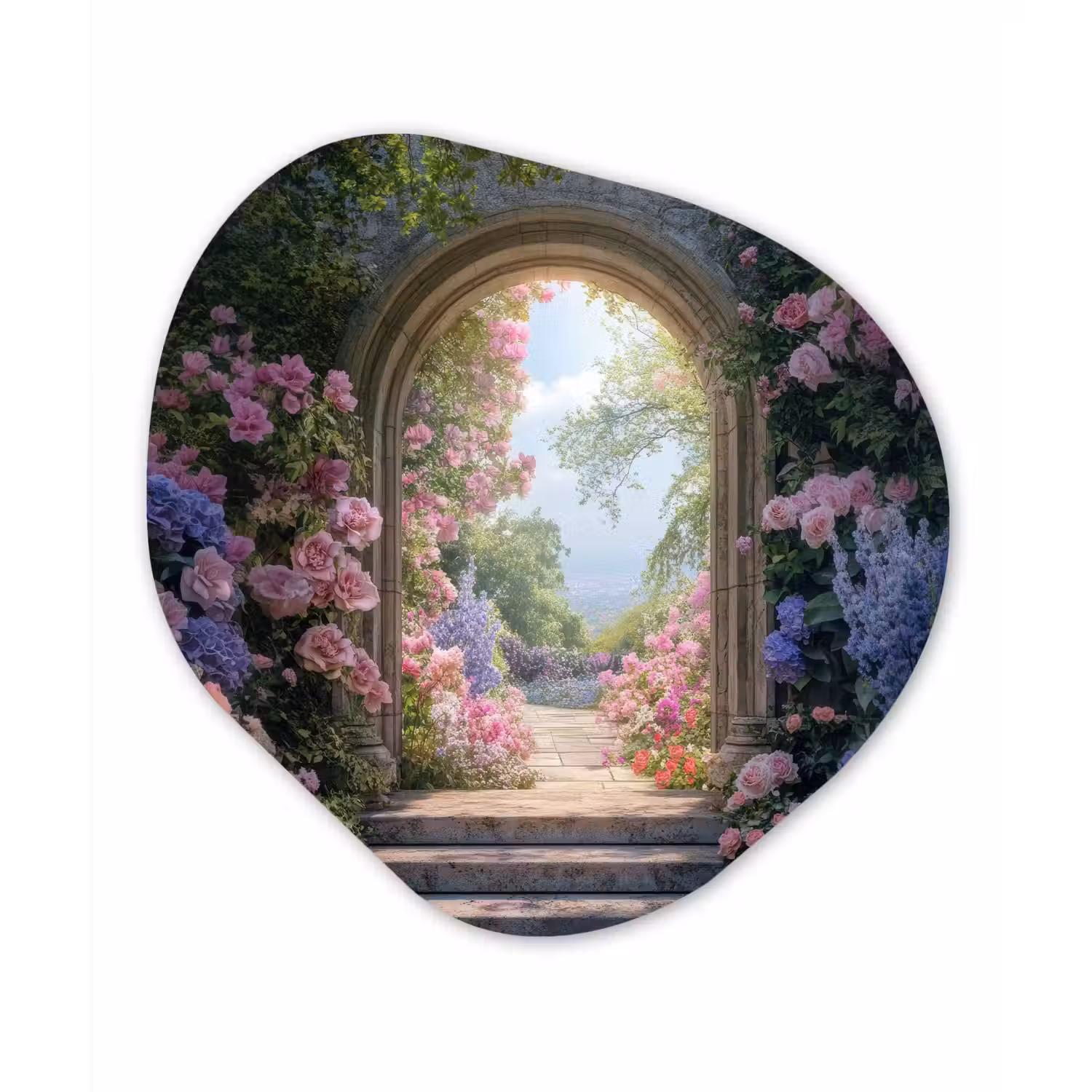 Doorkijk - Rozen - Vintage - Bloemen Wandcirkel Organisch Aluminium middel -3d